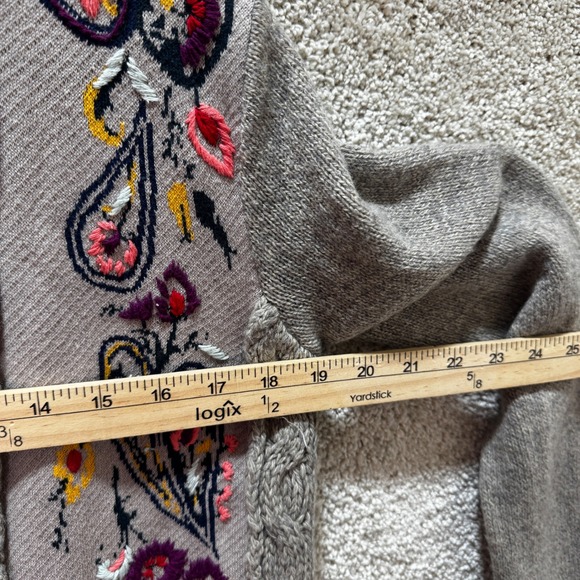 Anthropologie Sleeping On Snow Folklore Embroidered Fringe Cardigan Gray - Picture 10 of 12